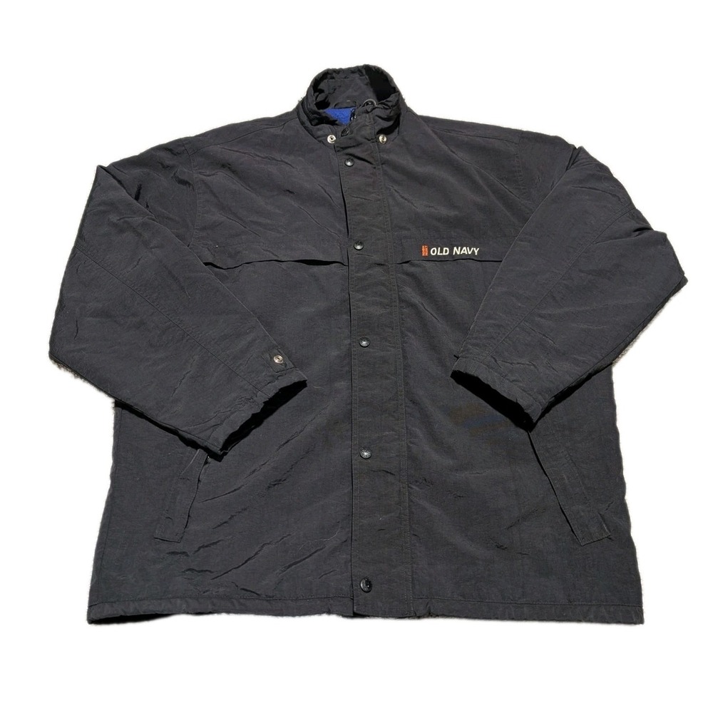 Old Navy Jacket Men Large Black Fleece Lined Nylon Field Coat Vintage 90s